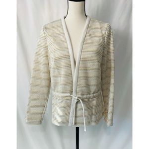 VTG  Mellisa Lane Gold and White Metallic Front Tie Cardigan, Drawstring…‎